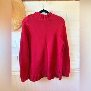 L.L. Bean Red Ribbed Mock Neck Cotton Sweater L